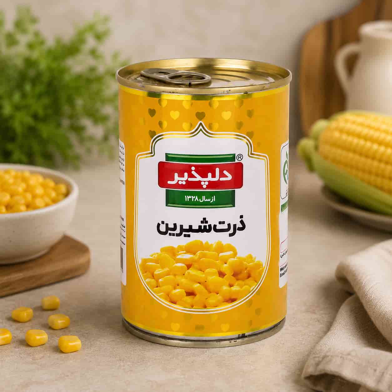 کنسرو ذرت شیرین دلپذیر با دانه‌های تازه و خوش‌طعم